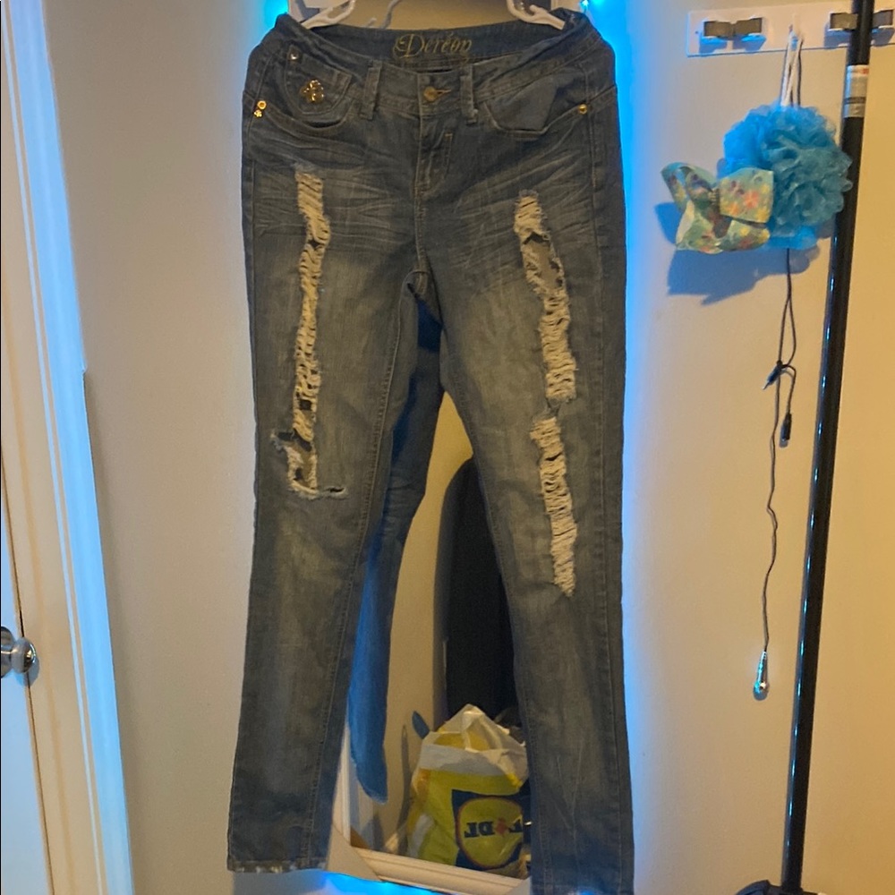 Dereon Blue Skinny Distressed Denim